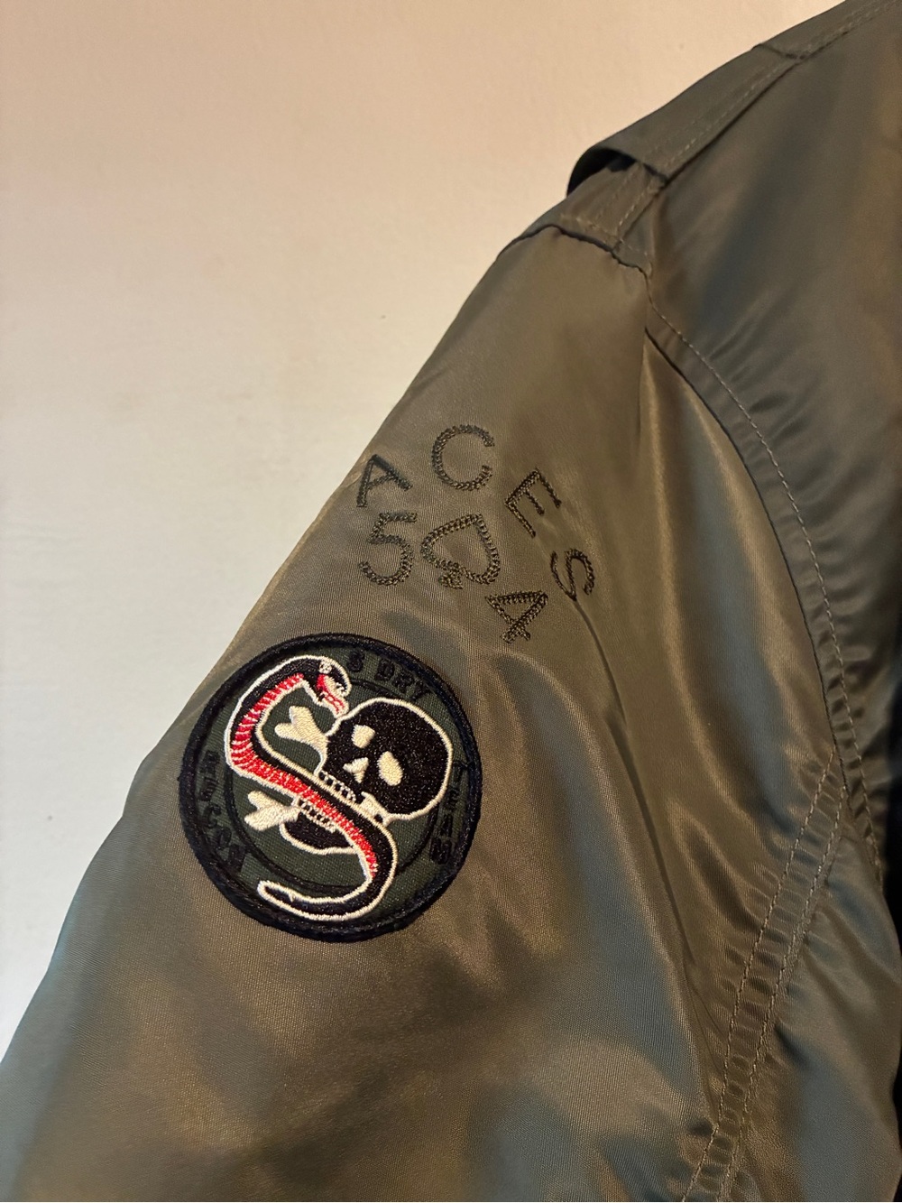 Superdry Men's Olive Bomber Jacket with Sleeve Patch - Picture 2 of 6